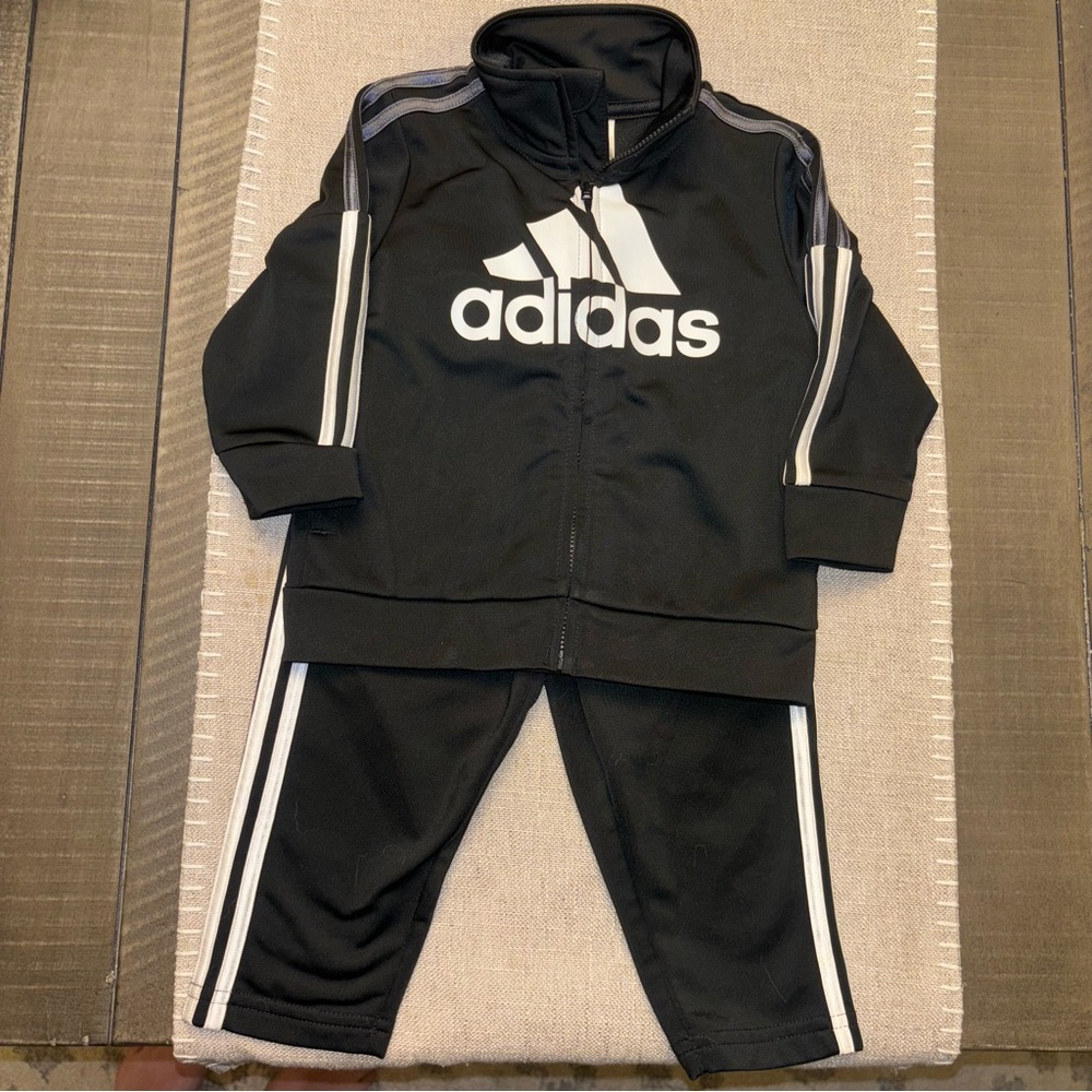 Adidas Black Tracksuit with White Stripes